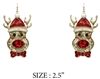 Gold and Red Glitter Rudolph 2.5" Earring