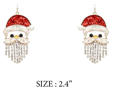 Red Glitter Santa with Rhinestone Beard 2.4" Earring
