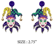 Mardi Gras Glitter 2.75" Earring