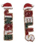 Red, White, and Green "Jingle Bells" Beaded 3" Earrings