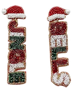 Red, White, and Green "Jingle Bells" Beaded 3" Earrings