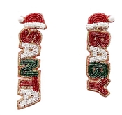 Red, White, and Green "Santa Baby" Beaded 3" Earrings