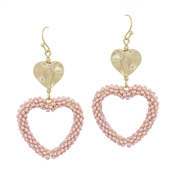 Light Pink Seed Bead Heart 2" Earring