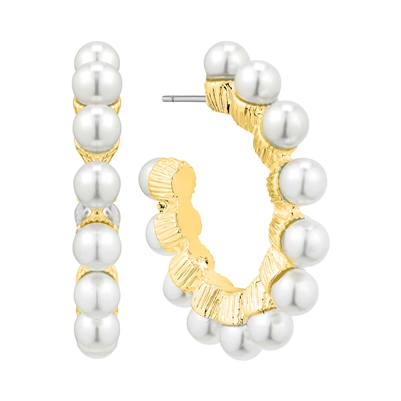 Gold Hoop with Studded Pearls 1.4" Earring