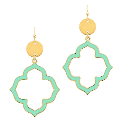 Mint Epoxy Open Clover and Gold 2" Earring