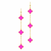 Gold Chain with Hot Pink Epoxy Clover 2" Earring