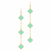 Gold Chain with Mint Epoxy Clover 2" Earring