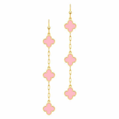 Gold Chain with Pink Epoxy Clover 2" Earring