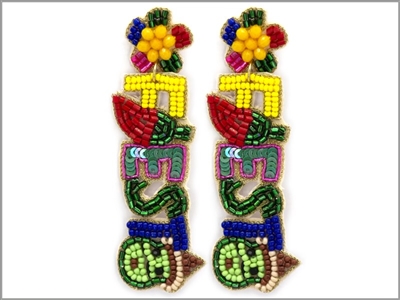 Multi Color Cinco De Mayo "Fiesta" Seed Bead 3" Earring
