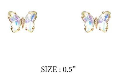 Glass AB Crystal .5" Butterfly Stud Earrings