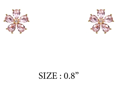Glass Pink Crystal .8" Flower Stud Earrings