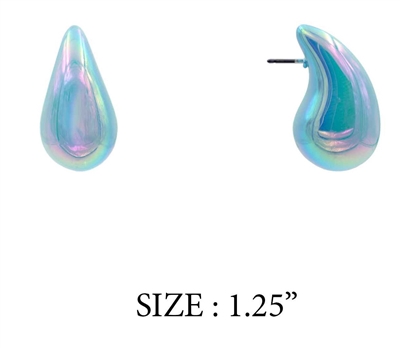 Blue Iridescent 1.25" Teardrop Stud Earring