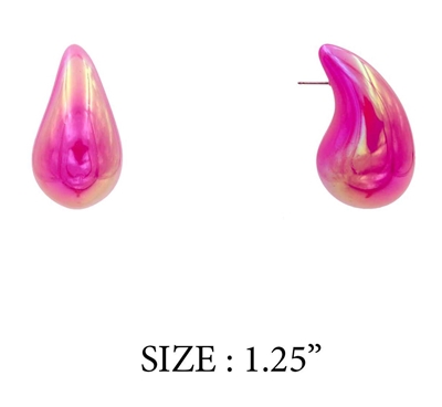Hot Pink Iridescent 1.25" Teardrop Stud Earring