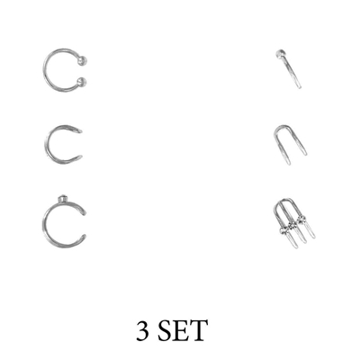 Set of 3 Thin Silver Ear Cuff Earrings