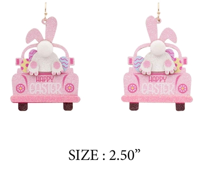 Glitter Leather Pink Easter Car 2.5" Earring
