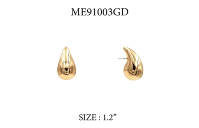 Gold Teardrop Stud 1.2" Earring