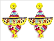 Multi Seed Bead Fiesta Sombrero 3" Earring