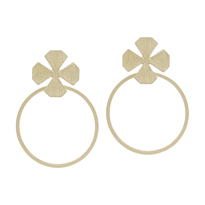 Gold Rounded Clover Stud with Open Circle 1.5" Earring