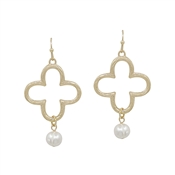 Gold Open Clover with Pearl Drop 1" Earring