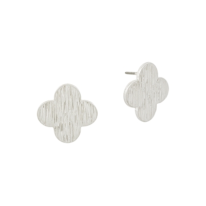 Worn Silver Textured Clover Stud .5" Earring