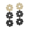 Gold Studded Flower with Black Wood Triple Drop Earring