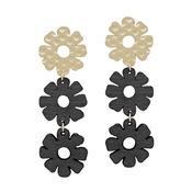 Gold Studded Flower with Black Wood Triple Drop Earring