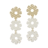 Gold Studded Flower with White Wood Triple Drop Earring