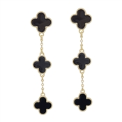 Black Epoxy Clover and Gold Chain 2" Drop Earring
