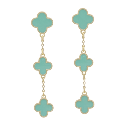 Mint Epoxy Clover and Gold Chain 2" Drop Earring