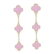 Pink Epoxy Clover and Gold Chain 2" Drop Earring