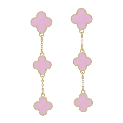 Pink Epoxy Clover and Gold Chain 2" Drop Earring