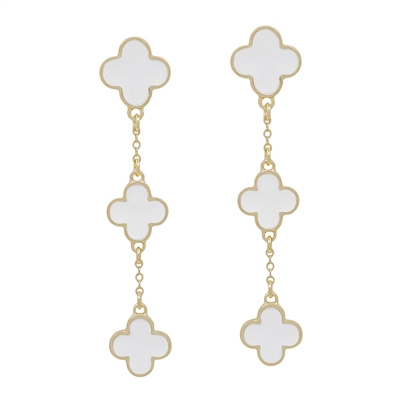 White Epoxy Clover and Gold Chain 2" Drop Earring