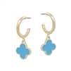 Gold Huggie Hoop with Small Light Blue Exopy Clover Earring