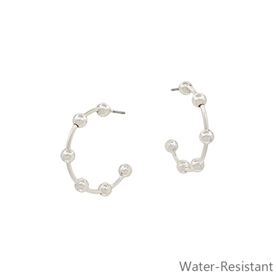 Water Resistant 1" Silver Hoop with 4MM Bead Accent