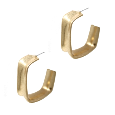 Worn Gold Hammered Sqaure Hoop 1.75" Earring