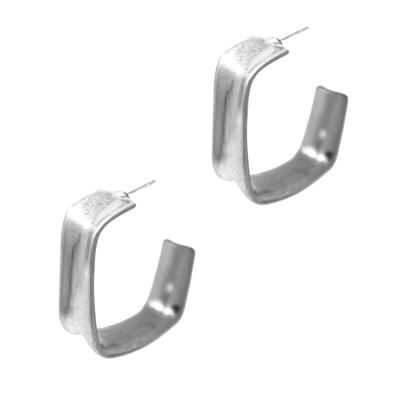 Worn Silver Hammered Sqaure Hoop 1.75" Earring