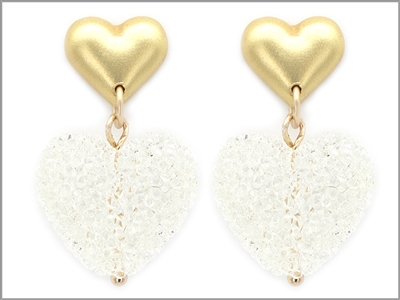 Gold Heart Stud with White Crystalized Heart Drop 1" Earring