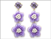 Lavender Seed Bead and White Flower 3" Drop Earring