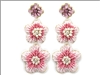 Pink and White Seed Bead and White Flower 3" Drop Earring