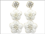 White Seed Bead and White Flower 3" Drop Earring
