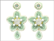 Mint Seed Bead and White Flower 2.5" Drop Earring