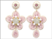Pink Seed Bead and White Flower 2.5" Drop Earring