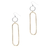 Silver Open Thin  Circle with Gold Oval 2" Drop Earring