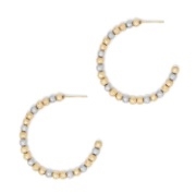 Worn Gold and Silver Textured Beaded 1.5" Hoop Earring