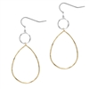 Silver Thin Open Circle with Gold Teardop 1.75" Earring