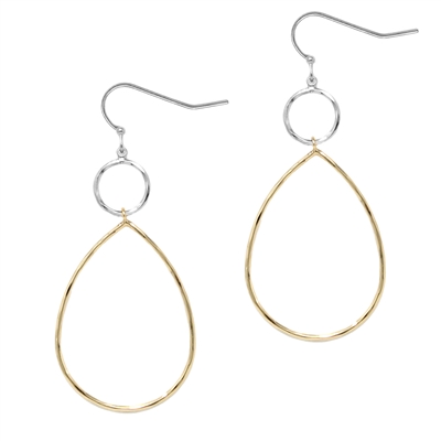 Silver Thin Open Circle with Gold Teardop 1.75" Earring
