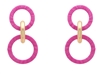 Hot Pink Raffia and Gold Circle Drop 2.5" Earring