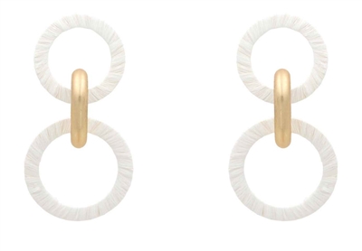 White Raffia and Gold Circle Drop 2.5" Earring