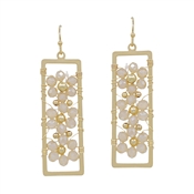 Blush Pink Crystal Flower in Open Gold Rectangle 1.25" Earring