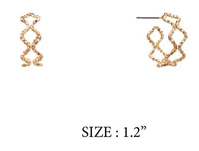 Gold Textured Cris-Cros 1.2" Hoop Earring